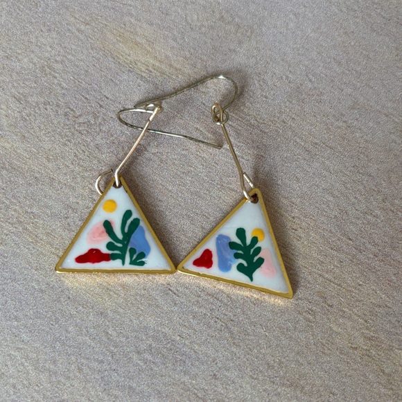Free People Jewelry - Hand painted Matisse gold Multicolor Triangle Earrings